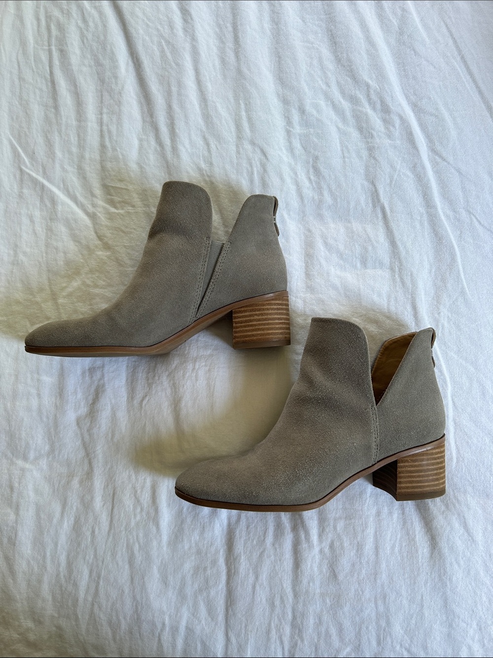 Franco Sarto Taupe Suede V-Cut Ankle Booties